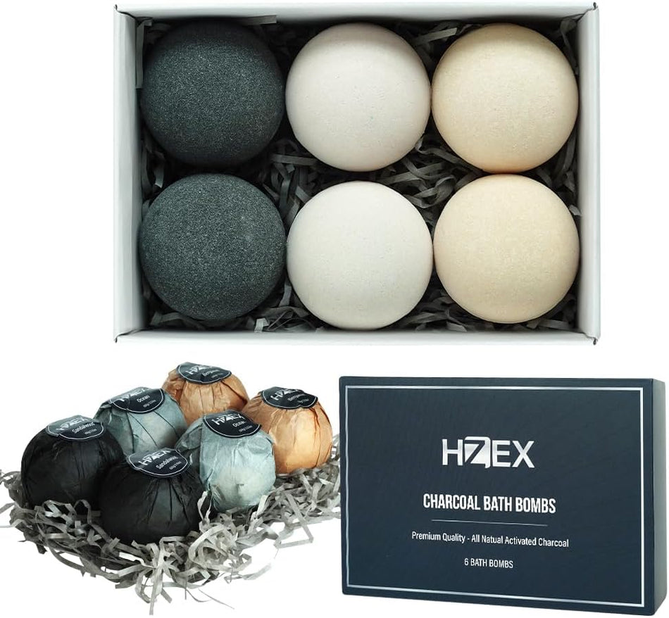 HZEX Large Natural Charcoal Bath Bombs, Luxury Set Of Essential Oil Bath Fizzies, Bathbombs